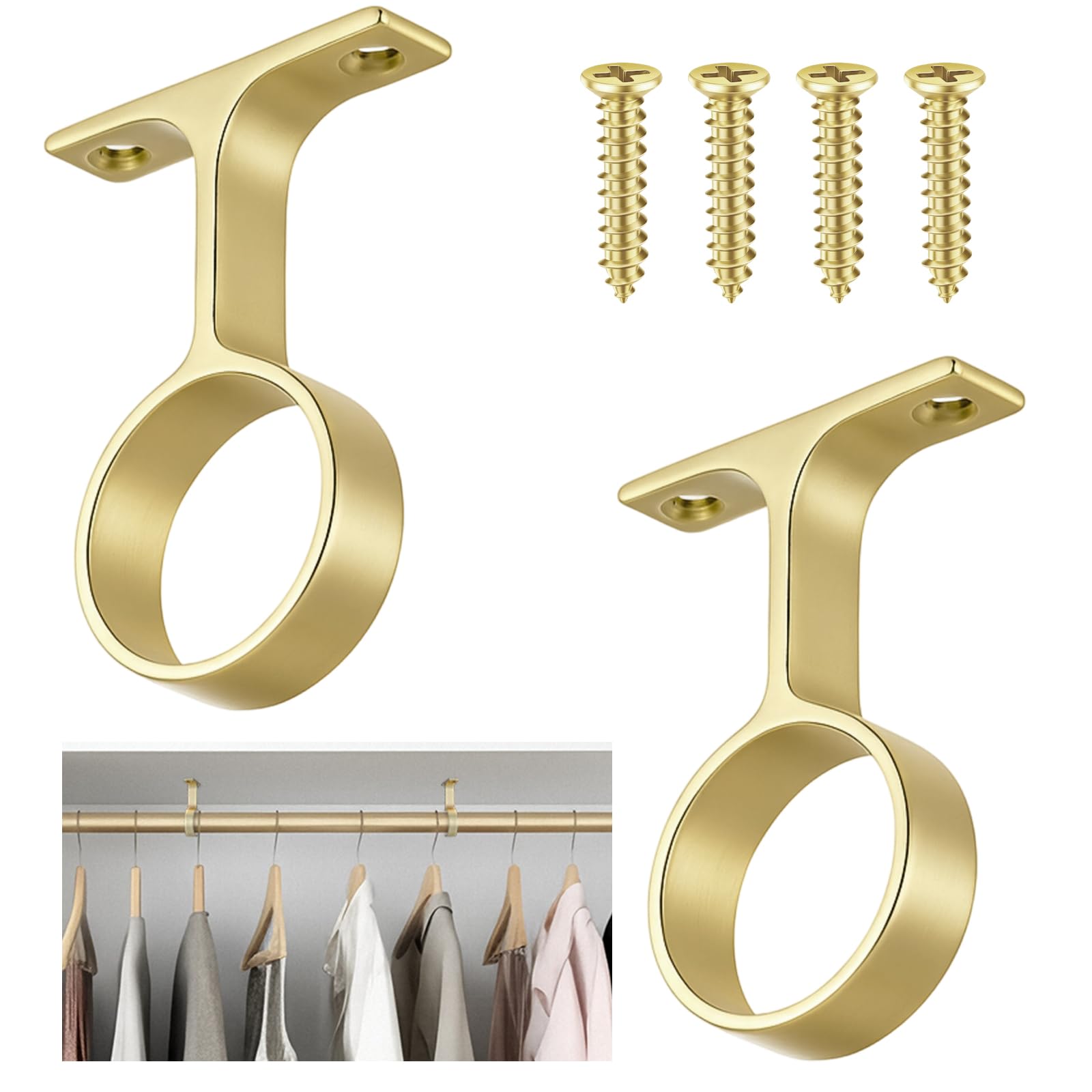 LEIFIDE 2 Pcs 1 5/16 Inch Round Closet Rod Support Bracket, Matte Brass
