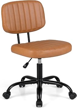 COSTWAY Swivel Office Chair, Armless PU Leather Computer Desk Chair with Wheels, Height Adjustable Ergonomic Padded Mid-Back Executive Task Chairs Brown, 58 x 58 x 77-86cm