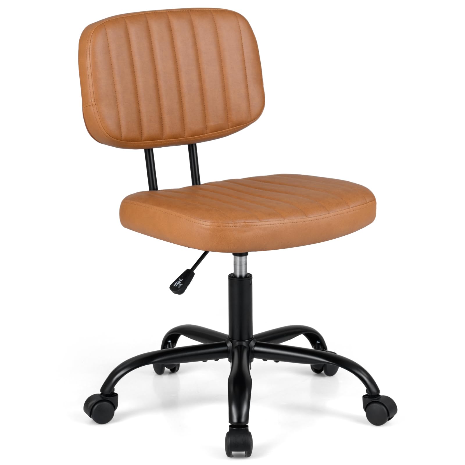 COSTWAY Swivel Office Chair, Armless PU Leather Computer Desk Chair with Wheels, Height Adjustable Ergonomic Padded Mid-Back Executive Task Chairs (Brown, 58 x 58 x 77-86cm)