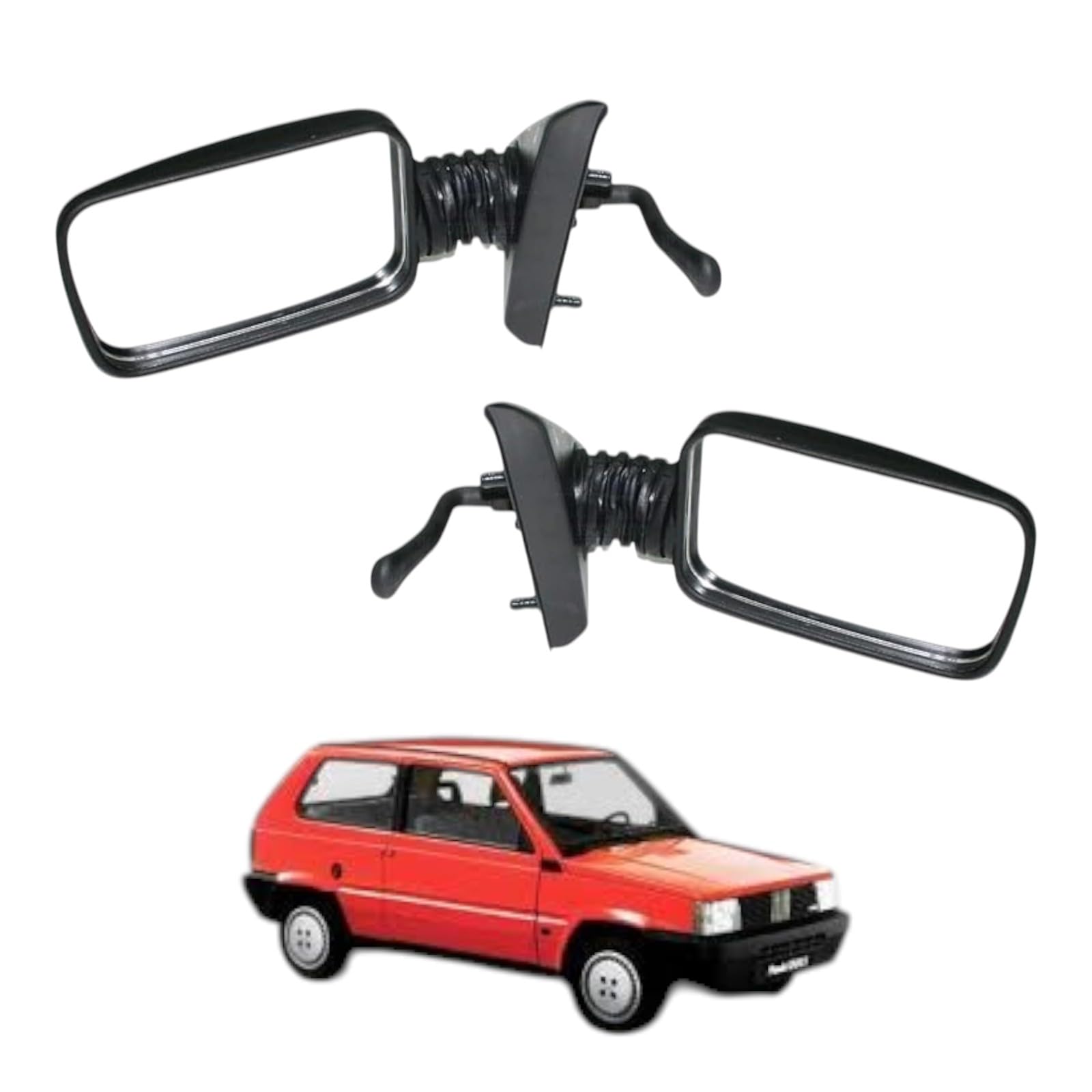 Set 2 Specchietti Retrovisori Adatto per PANDA 141 dal 1980 al 2003 NERO Regolazione Manuale con Leva (Coppia - Destro+Sinistro)