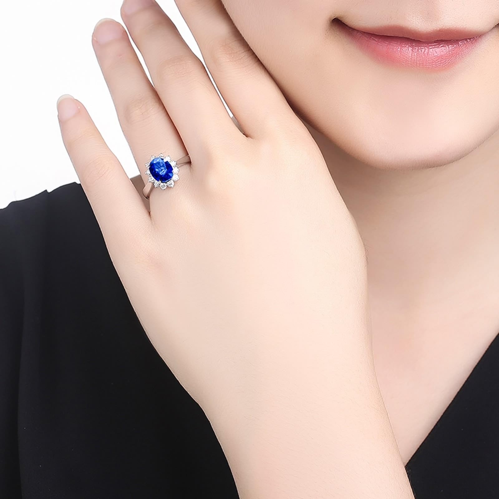 AmDxD Bague de fiançailles en or jaune 18 carats Au750 avec saphir, bague solitaire ovale classique, bijou en or véritable bleu