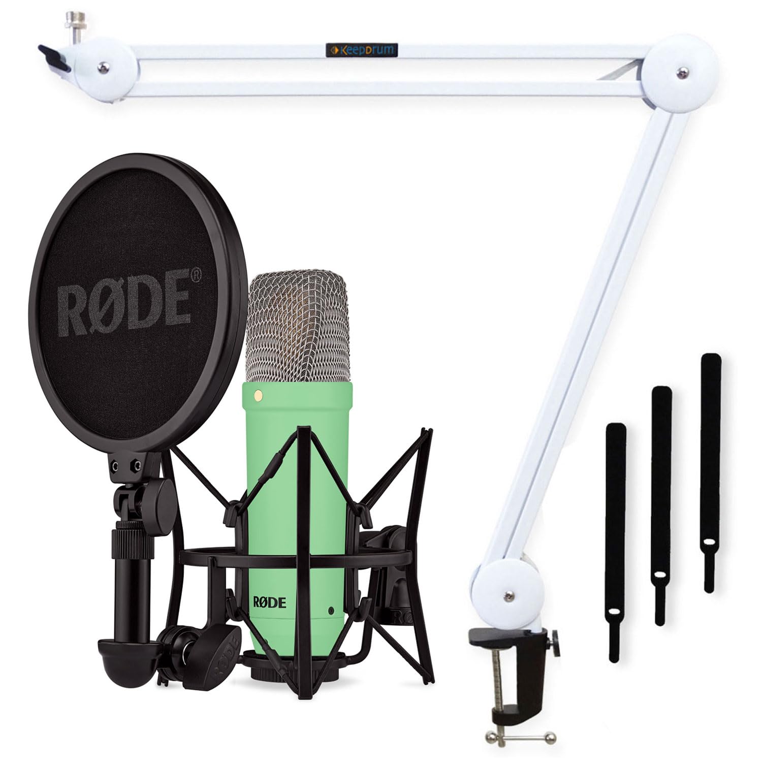 Rode NT1 Signature Green Microfono Studio Verde + Keepdrum MS138 Braccio Giunto Bianco