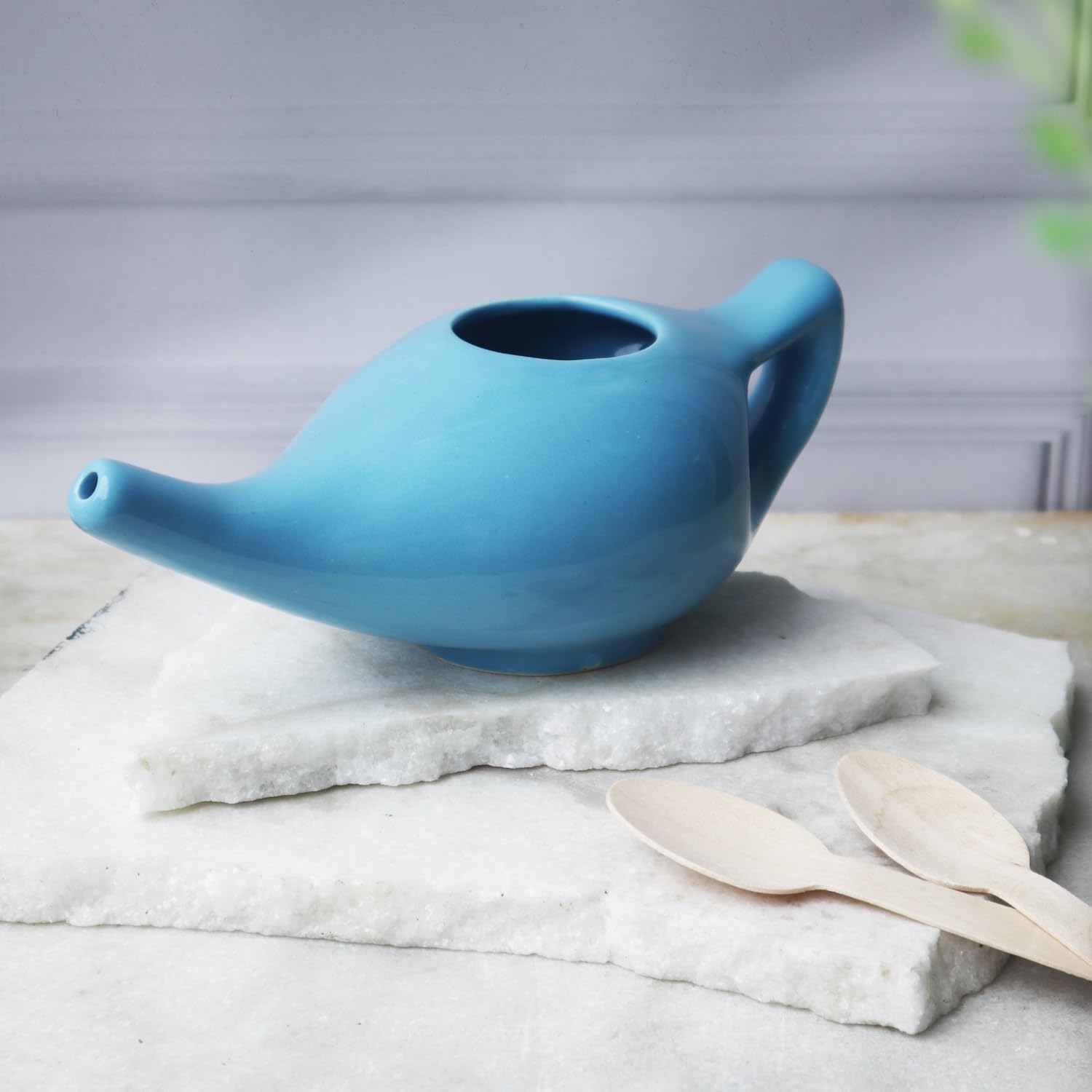 Antico IMPEX Neti Pot In Ceramica – 250 Ml, Rosso Craquelé, Con 5 Bustine Di Sale, Per Irrigazione Nasale E Allergie