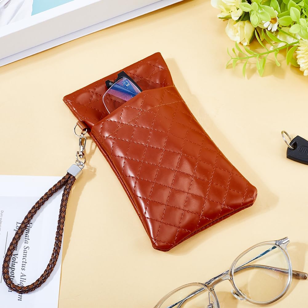 CREATCABIN Double Eyeglass Cases Soft Sunglasses Cases With Carrying Strap Women Eyeglass Pouch Soft Leather Sunglasses Pouch