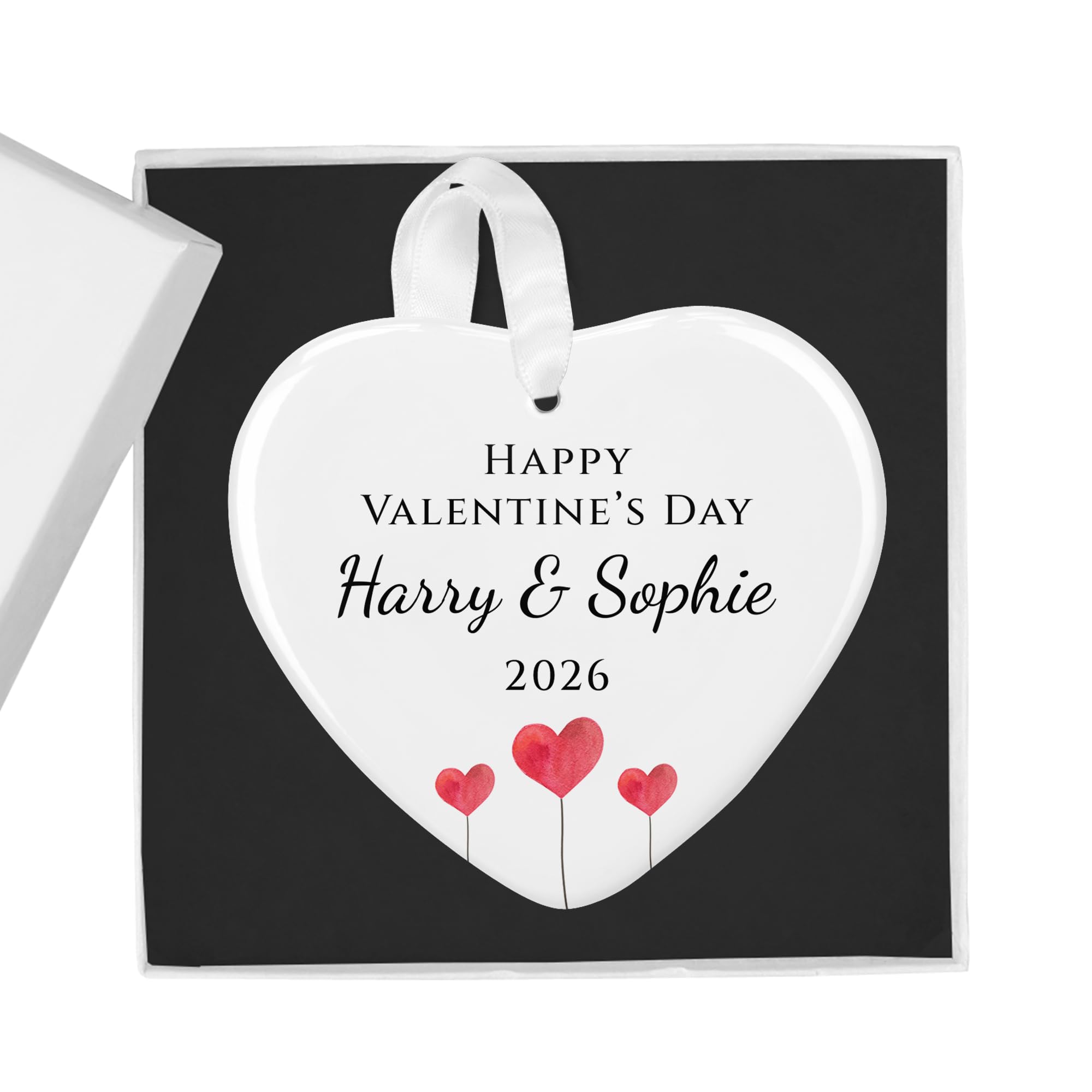 Personalised Happy Valentine's Day Heart Ornament - Names and Year Keepsake