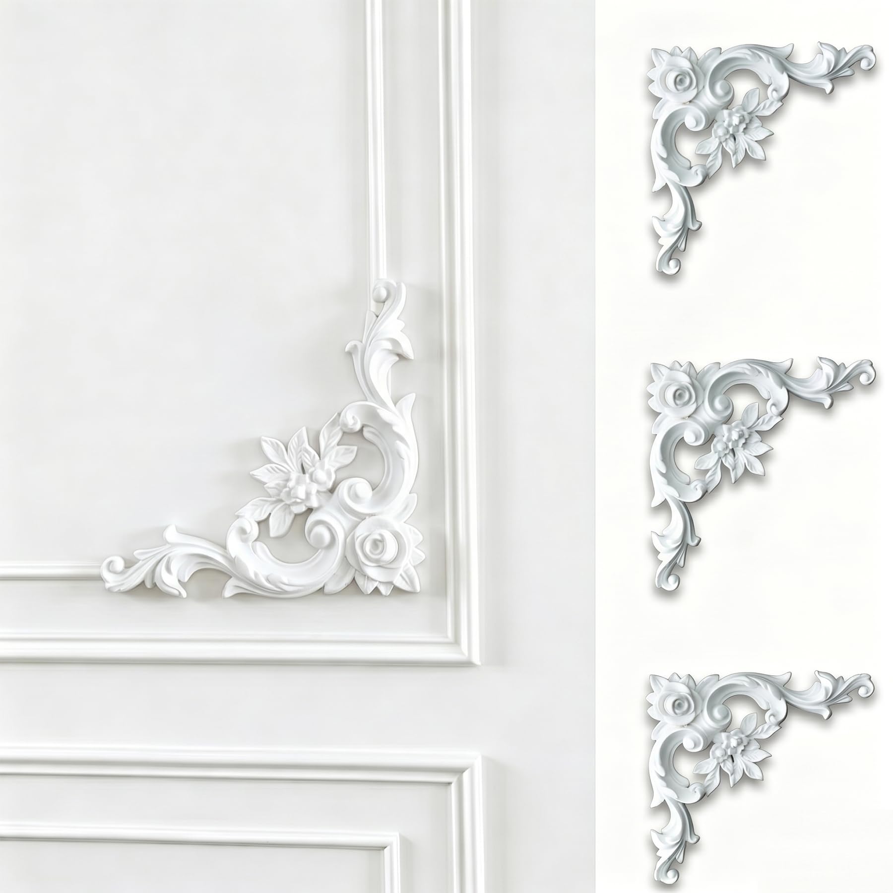 4 PCS Angolari Decorativi per Pareti E Soffitti in PU Modanature Angolari 3D con Decorazioni Floreali Profili Decorativi Verniciabili per Cornici E Angoli Elegante Finitura