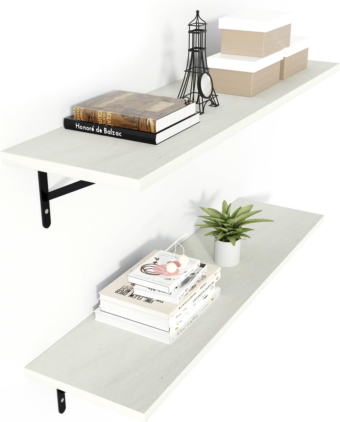 Kaboon 36 inch Long 10 inch Deep Floating Shelves for Wall Set of 2, Large Open Shelves Wall Mounted, Space Saving Home and Commercial Use,Sea Salt/Greyish White 36" x 10" Sea Salt