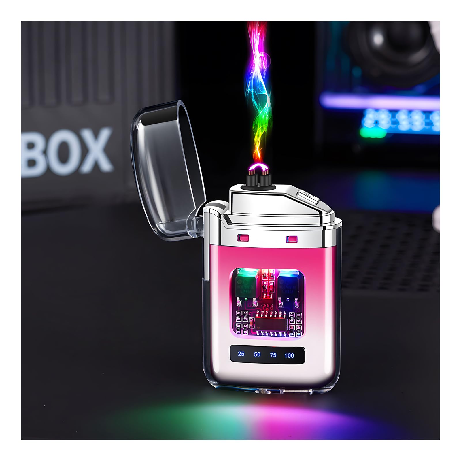 Portable Rechargeable Windproof arc lighters Dual Arc Plasma Lighters Windproof Flameless Electric Lighter Rechargeable for Outdoor Gradient Pink