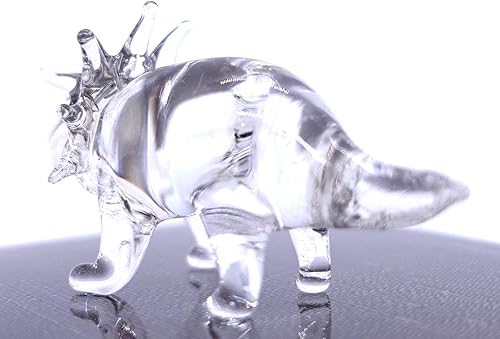 Miniatura 5 de Figuras en miniatura de dinosaurio soplado a mano de vidrio transparente, animales, regalo coleccionable para decoración del hogar (Triceratops