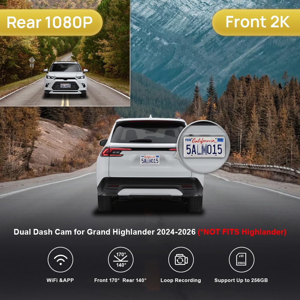 Highlander Camera Snapklik.com : Fitcamx Front 2K+Rear 1080P Dash Cam Adapts For Toyota ...