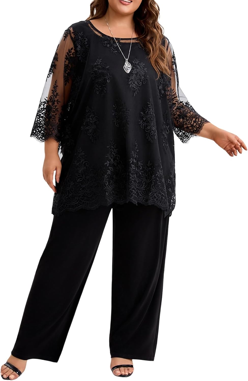 Plus Size Mother of The Bride Pantsuit Outfit Elegant Lace Embroidered 2 Piece Womens Formal Wear for Wedding Guest - Image 6