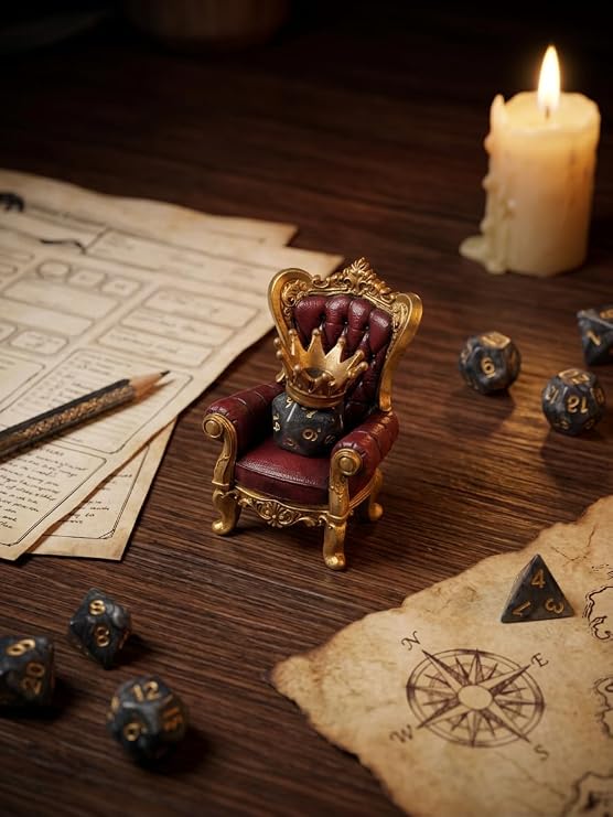 Stylor DND Dice Jail Throne Holder with Crown & D20 Dice - Premium Resin Gifts for Dungeons and Dragons, Dungeon Master, Tabletop RPG DND Accessories & Dice Display Stand