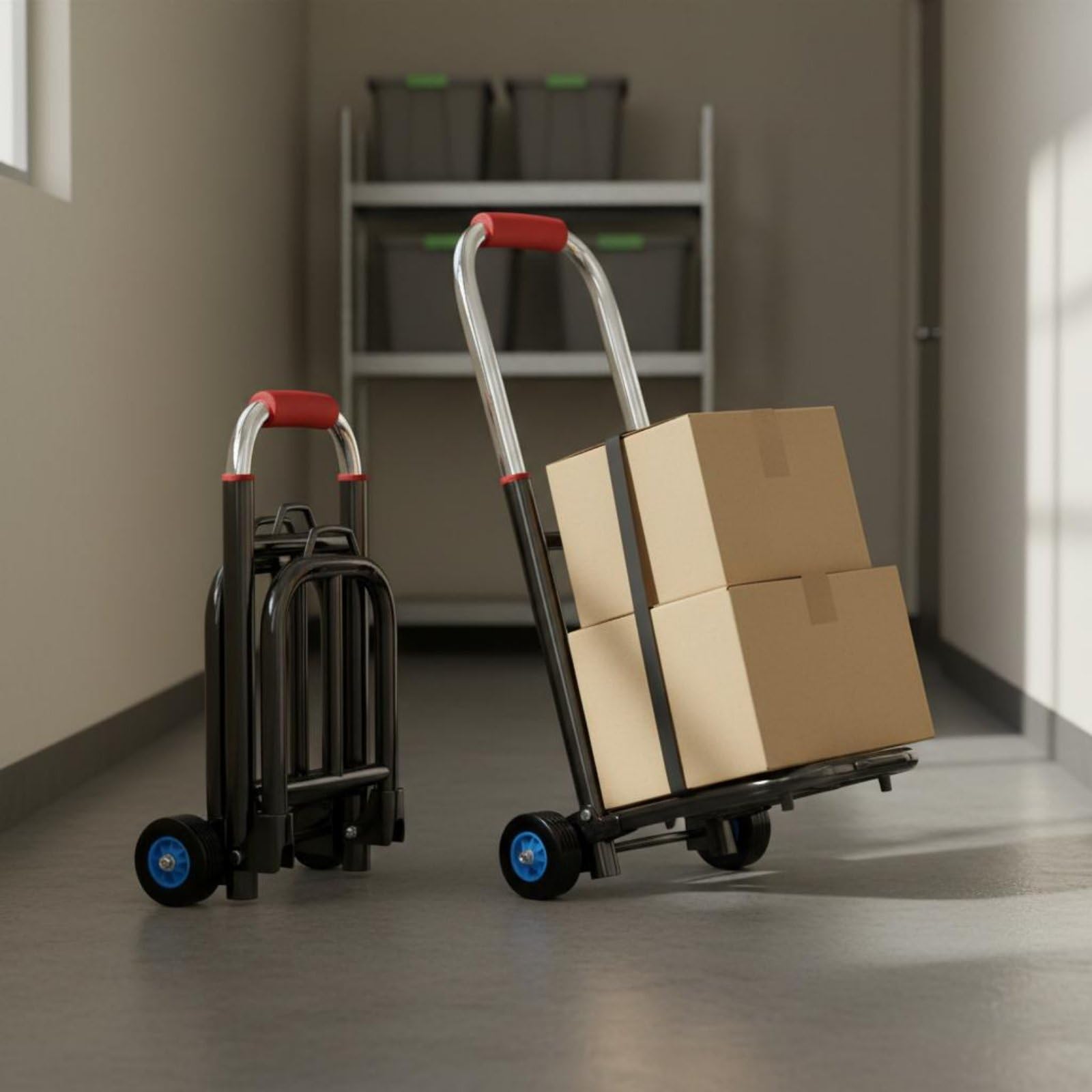 Gepäckwagen Klappbarer Handwagen Sackkarre Transportkarre Plattformwagen mit Teleskopgriff aus Metall Und Gummi für Stabile Traglast Und Leichtes, 28MM, Deluxe Verst. Gummi
