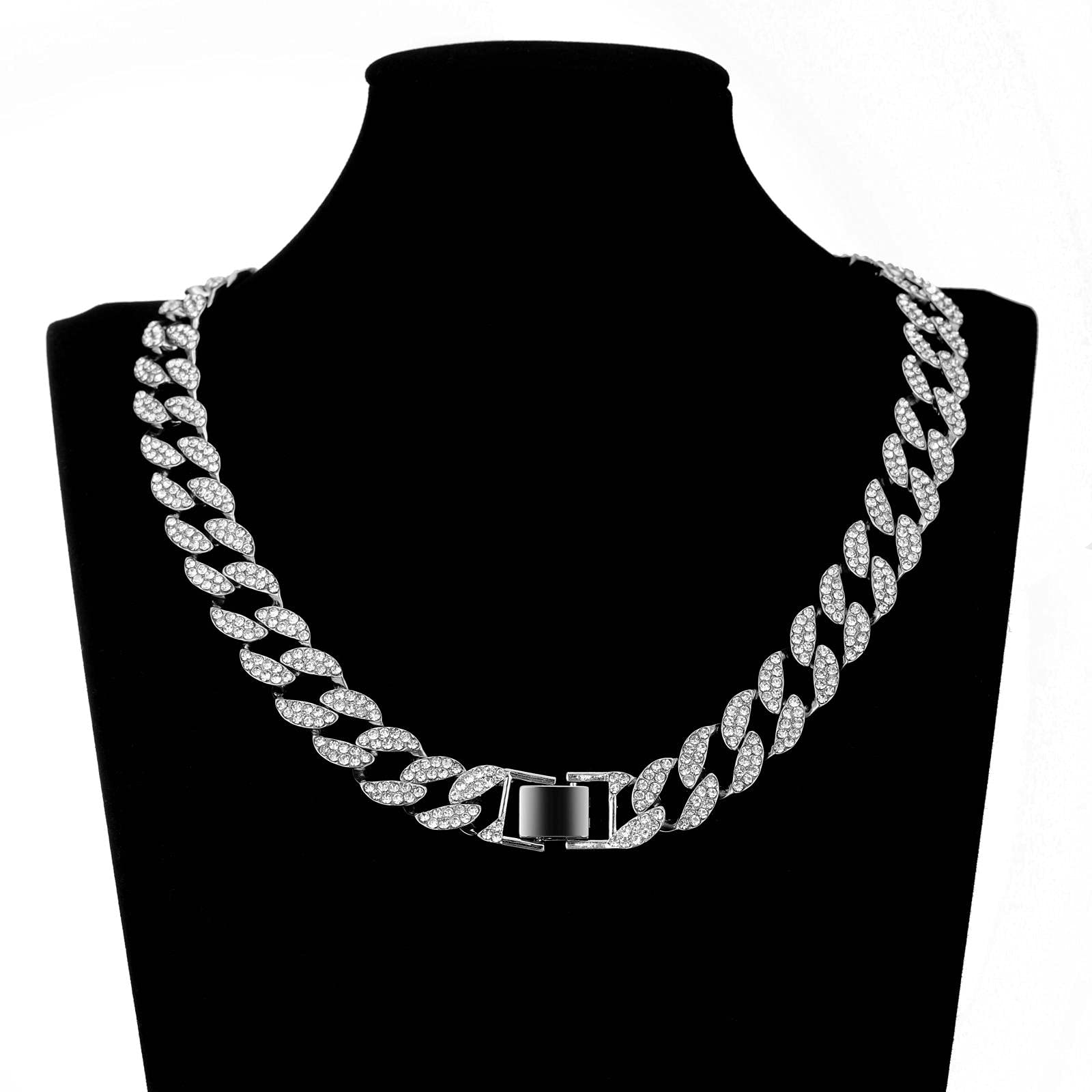 Men Hip Hop Cuban Chain Necklace Paved Rhinestone Bling Ice out Necklace for Men Cuban Link Chain Jewelry Present