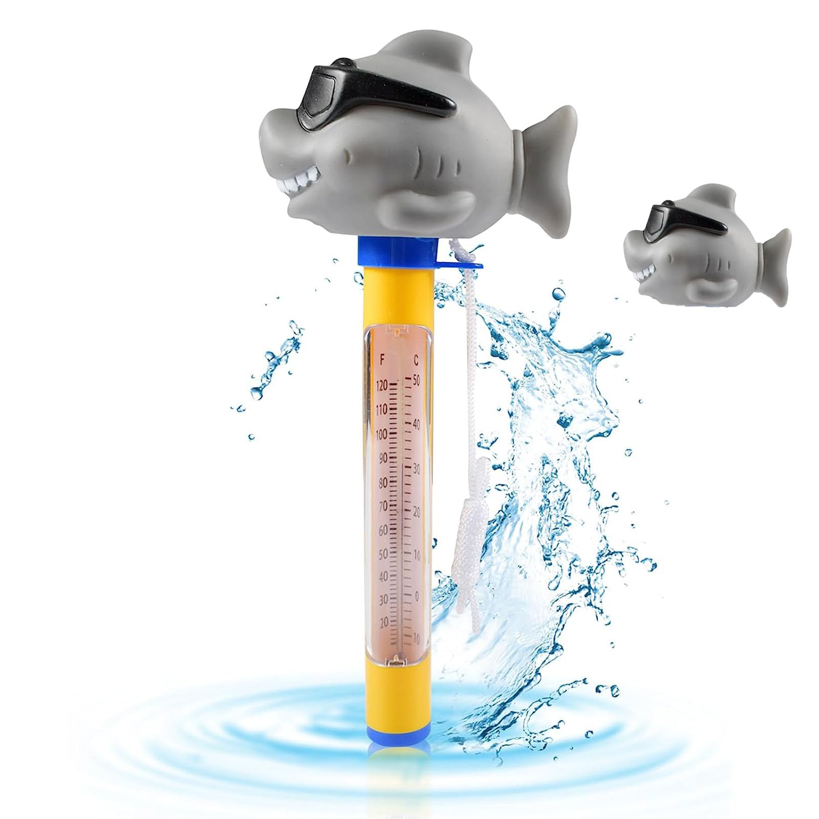 Runup Pool Thermometer, Floating Thermometer Shark with Cartoon Shark Shaped, Swimming Pool Thermometer for Swimming Pools, Hot Tubs, Spas,Ponds
