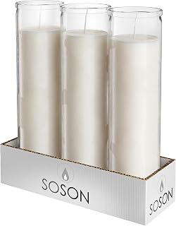 SimplySoson 2x8 Inch 7-Day White Prayer Candles in Glass - Set of 3, Unscented 90-Hour Burn for Vigil, Memorials & Rituals