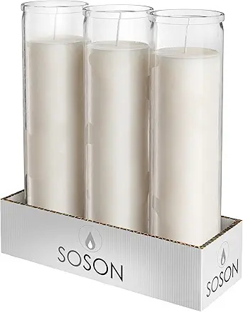Simply Soson 2x8 inch 7 Day White Pillar Candles in Glass Set of 3