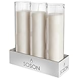 2x8 inch 7 Day White Pillar Candles in Glass Set of 3, Up to 90 Hour Burn time, Unscented Prayer, Religious Candles for Memorials, Vigil, and Emergency