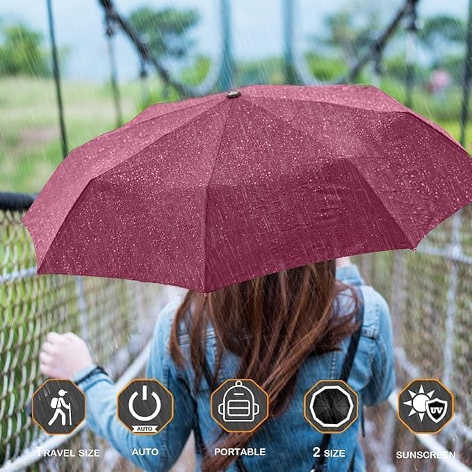 Image of UV Umbrella for Sun & Rain - Auto Open /Close | Windproof | Travel-Friendly 3-Fold Design | SPF 50+ Coated | Big Canopy, Easy to Carry