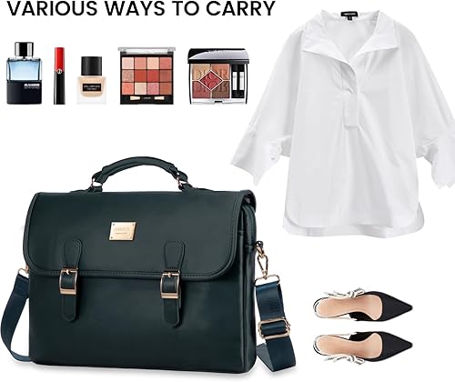 Miniatura 7 de LOVEVOOK Bolsa para laptop para mujer, 15.6 pulgadas, impermeable, de cuero, maletín para computadora, maletín grande para computadora portátil,