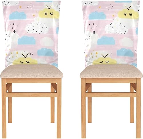 Miniatura 2 de Juego de 6 fundas decorativas de dibujos animados con diseño de nubes pastel para sillas de aula, sillas de oficina, suaves, fundas para sillas de