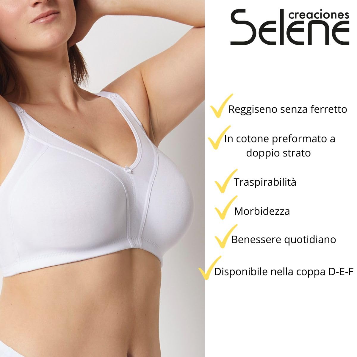 Selene, Reggiseno Donna in Cotone Traspirante, Senza Ferretto e Imbottitura, Collezione Blanca