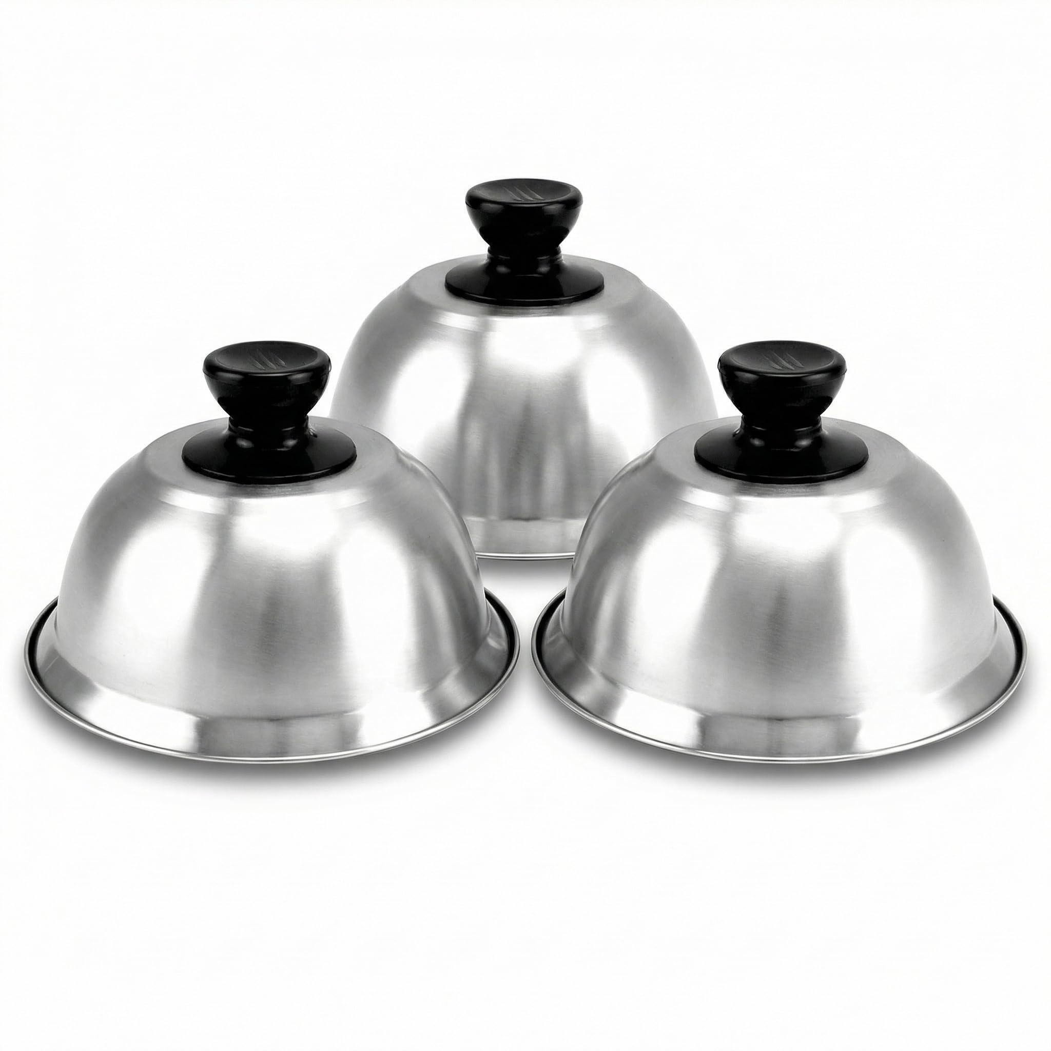Qwork Silver Qwork® Pack Of 3 Burger Covers, Melting Dome, Stainless Steel, 16 X 10 Cm, For Burger, Steak