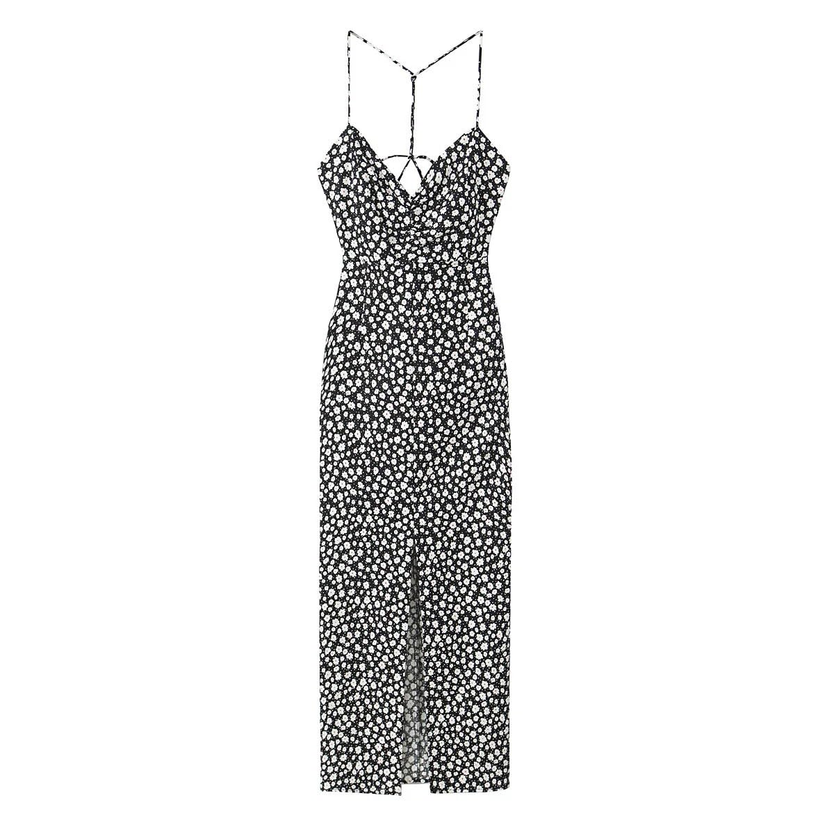 Vestido de playa bohemio con estampado floral para mujer, cuello en V, sin mangas, espalda descubierta, vestido largo midi para mujer, Y2k