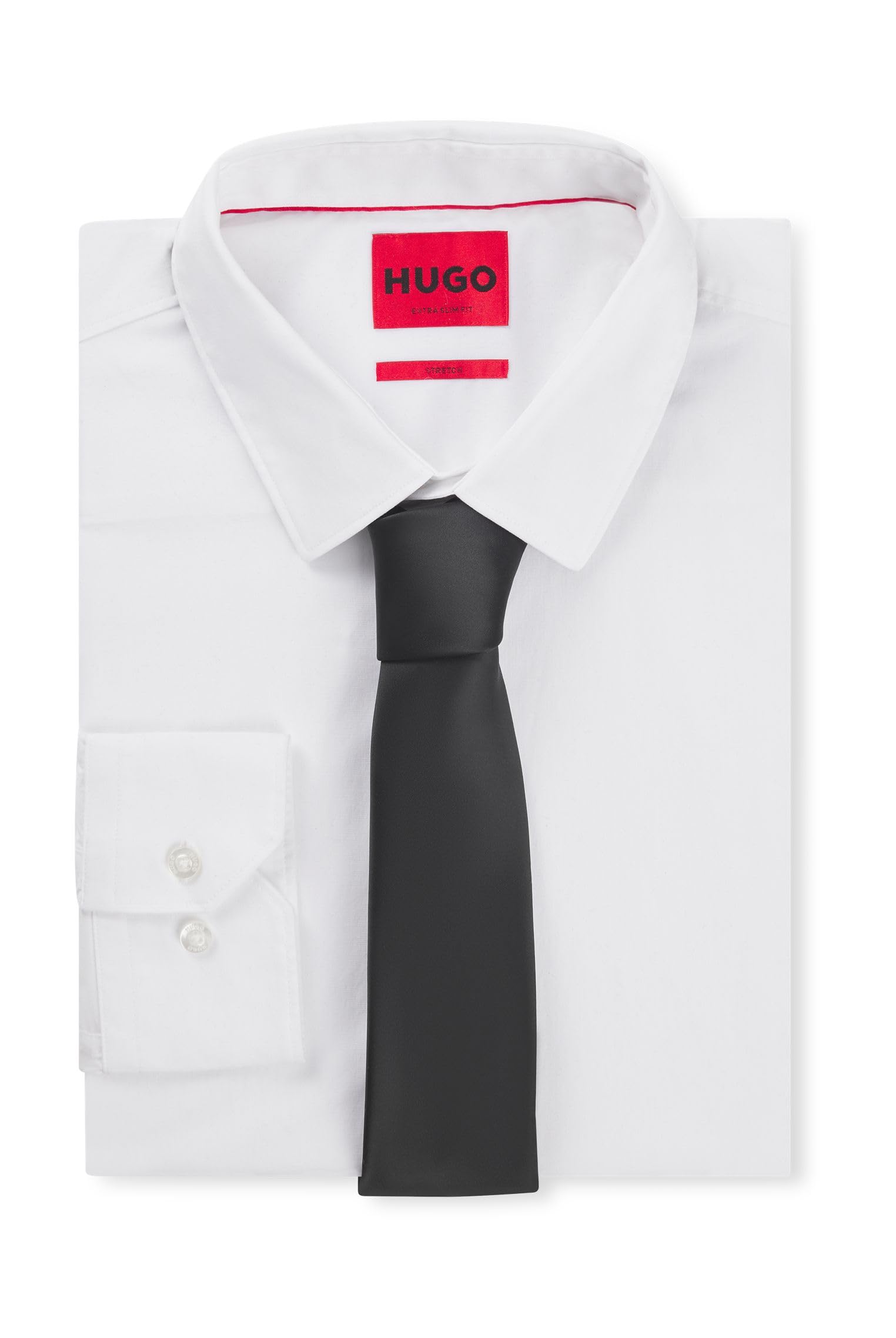 HUGO Herren Tie cm 6 Krawatte aus Seiden-Mix mit unifarbener Webstruktur Schwarz Stck