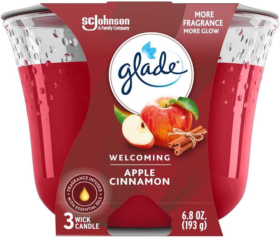 Glade Scented Candle, Apple Cinnamon, Limited Edition, 3Wick Candle