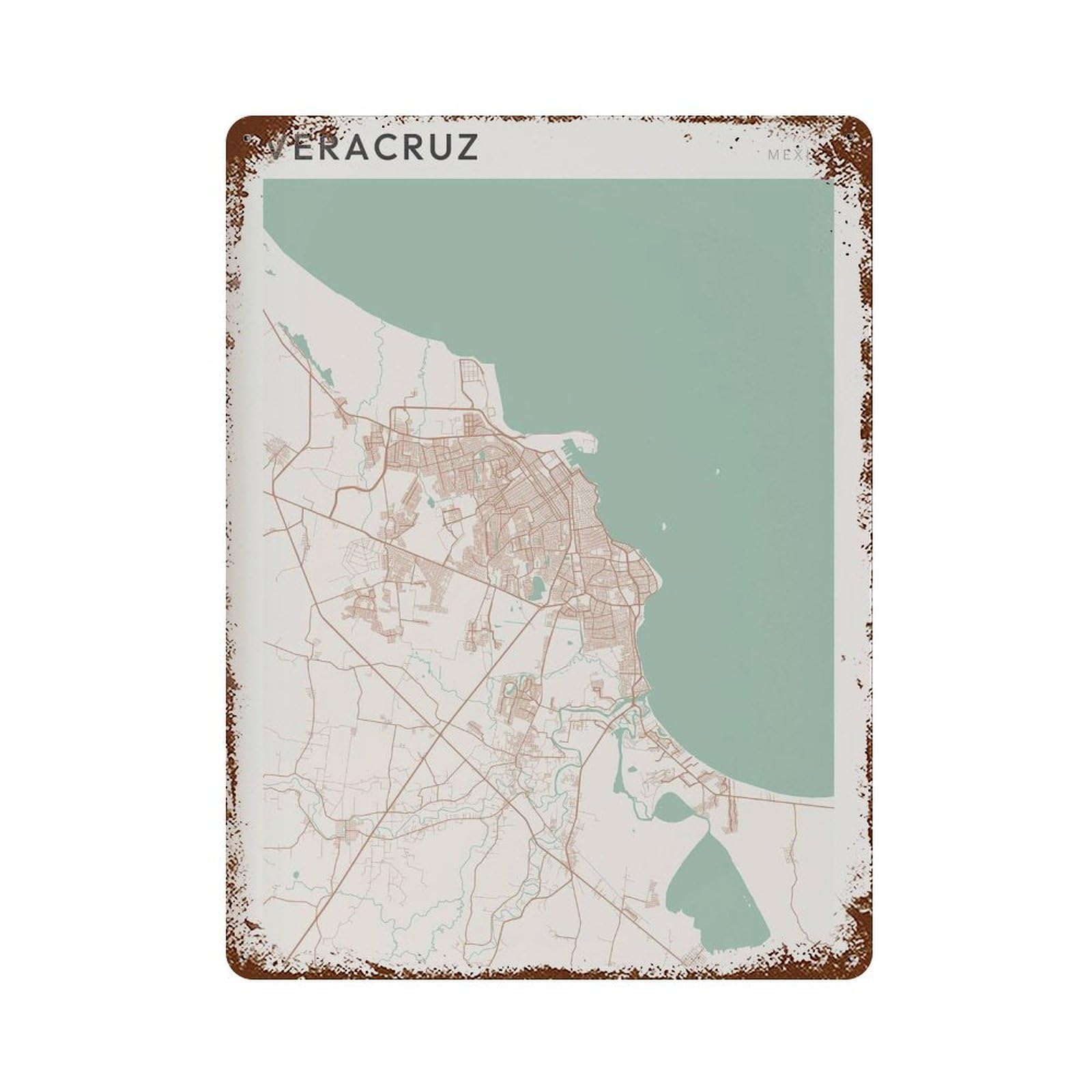 xiaoxiaoshen Veracruz Map Mexico Travel Gift Farmhouse Decor Wall Decor Art Metal Tin Poster Modern Home Decor Art Home Bar Shop Decorations Vintage Sign 40x30cm