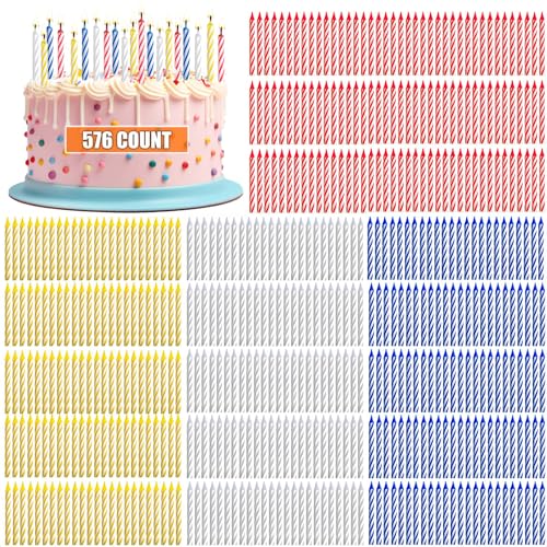 MTLEE 576 Pcs Birthday Candles Bulk Spiral Cake Candles for Celebrating Birthday Cake Decorations for Holiday Party Supplies (4 Color)