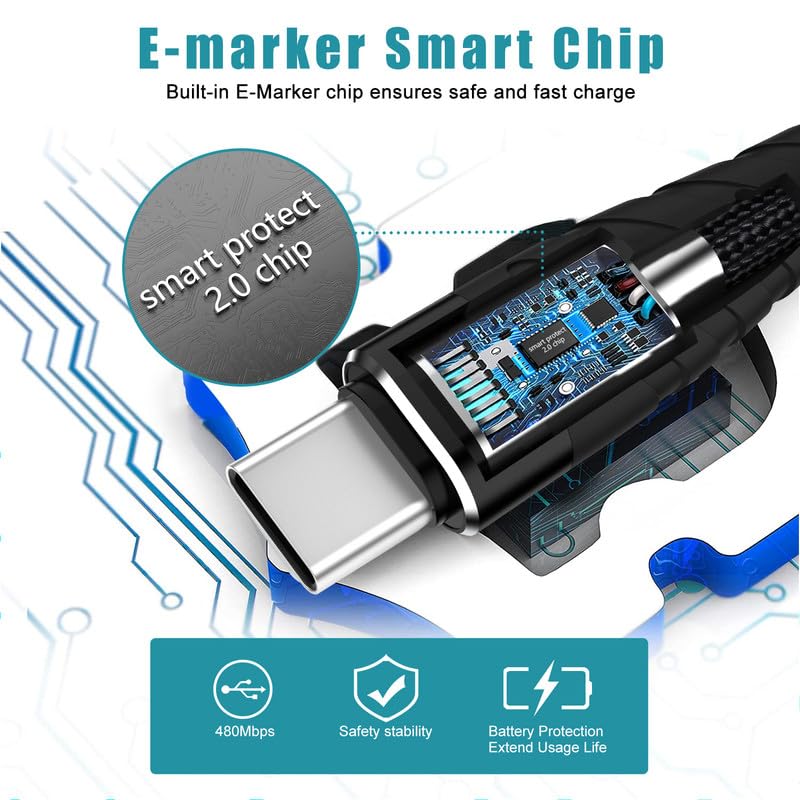 Miniatura 3 de Cable USB C a USB C de 60 W, paquete de 2 cables de carga USB C de 10 pies, cable de carga rápida USB-C trenzado para iPhone