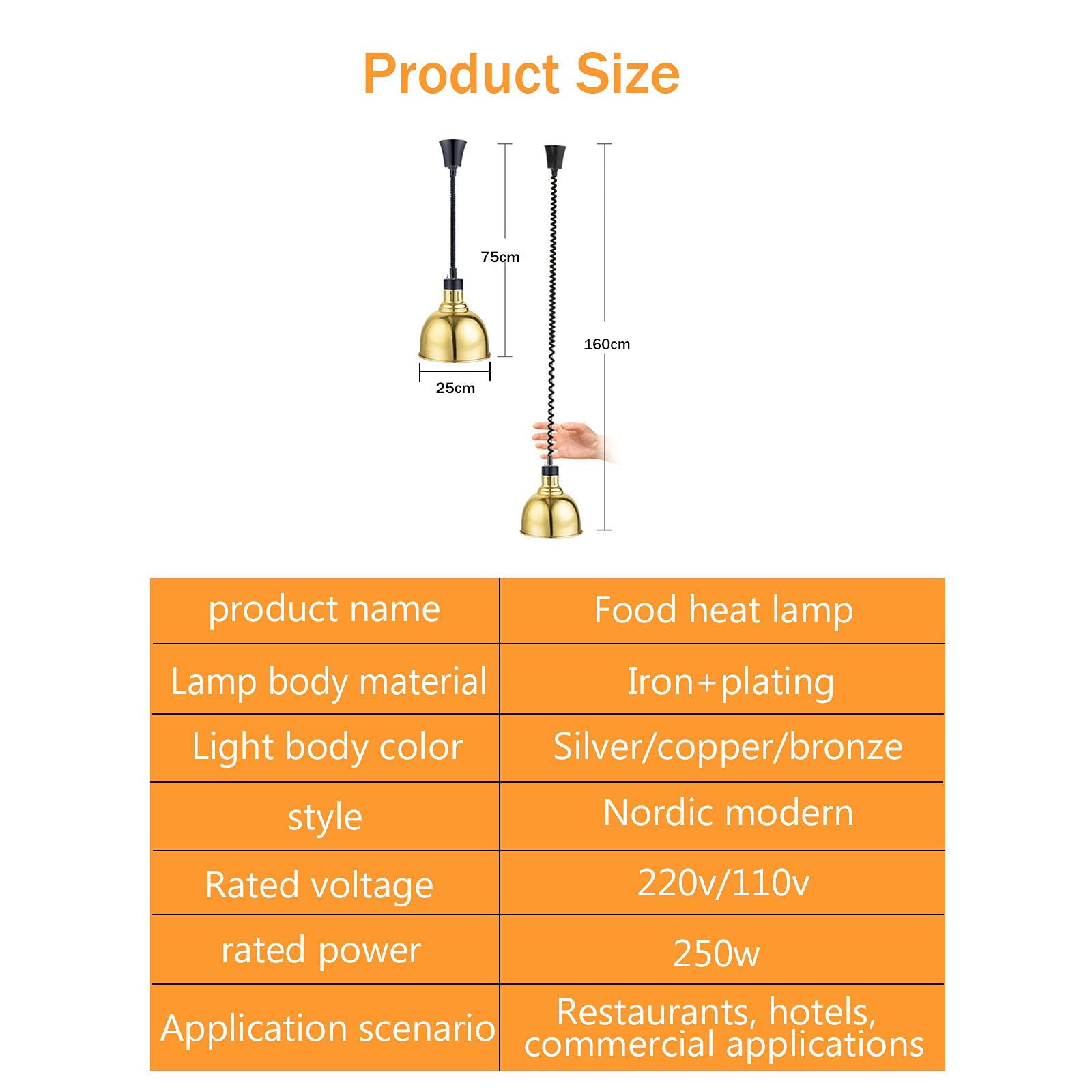 Lampada riscaldante per Alimenti Commerciale, Lampada riscaldante per Mantenere Il Cibo Caldo, Lampada a Sospensione per Servizio di Catering, Forniture per ristoranti, Luce riscal