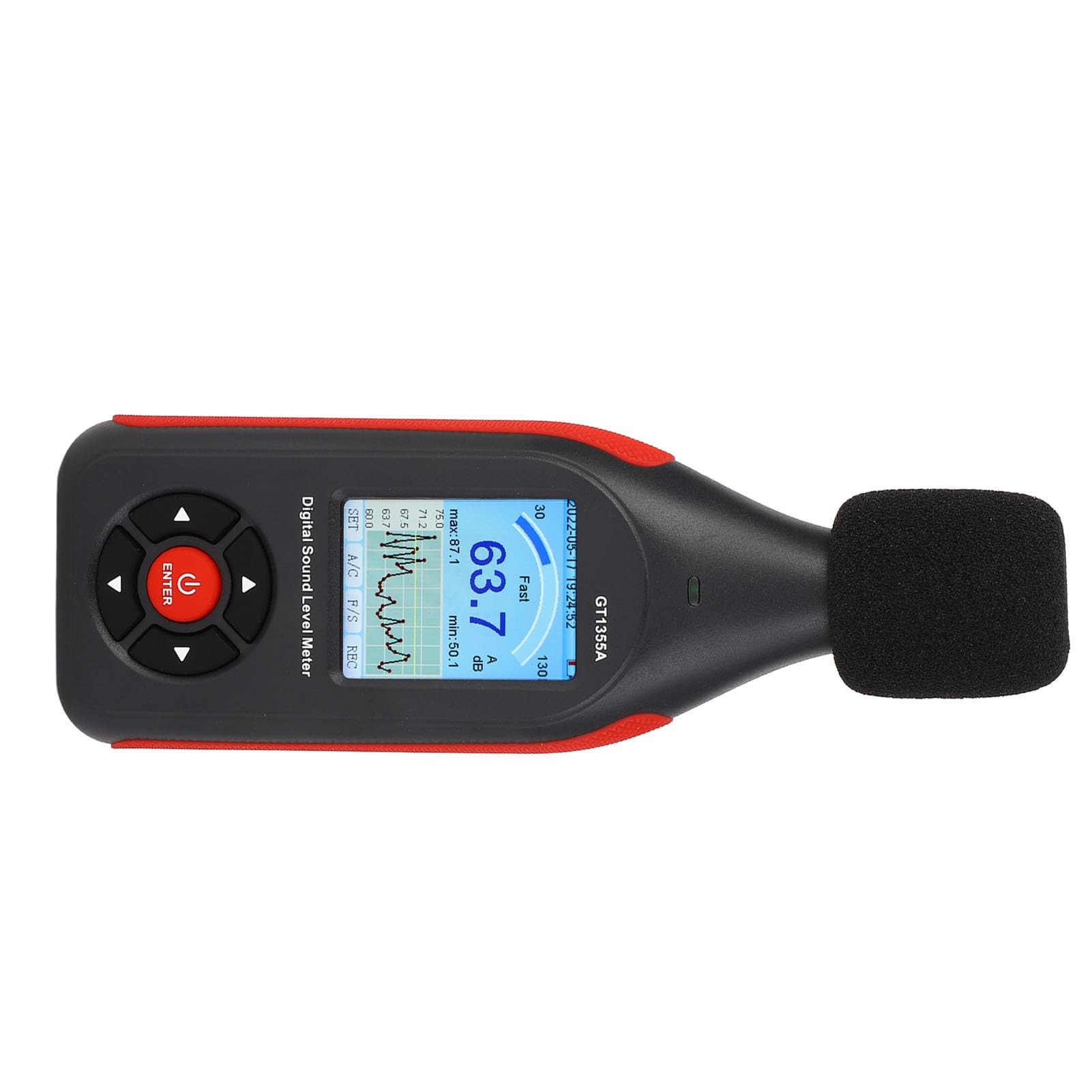 Fonometro portatile con misurazione della temperatura e dell'umidità - Lettore digitale del livello di rumore con schermo LCD retroilluminato - Precisione 1,5 dB e risoluzione 0,1