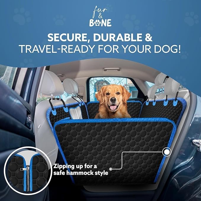 Image of Dog Car Seat Cover -Scratchproof Protector -Waterproof Backseat Cover for Cars -Nonslip Dog Accessories with Mesh Window-Universal Fit for Cars, Trucks, SUVs (Blue, Flat Bone Mesh)