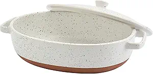 Denmark Tools for Cooks 3.2 Quart Speckled White Oval Casserole Pan Baking Dish with Lid and Handles