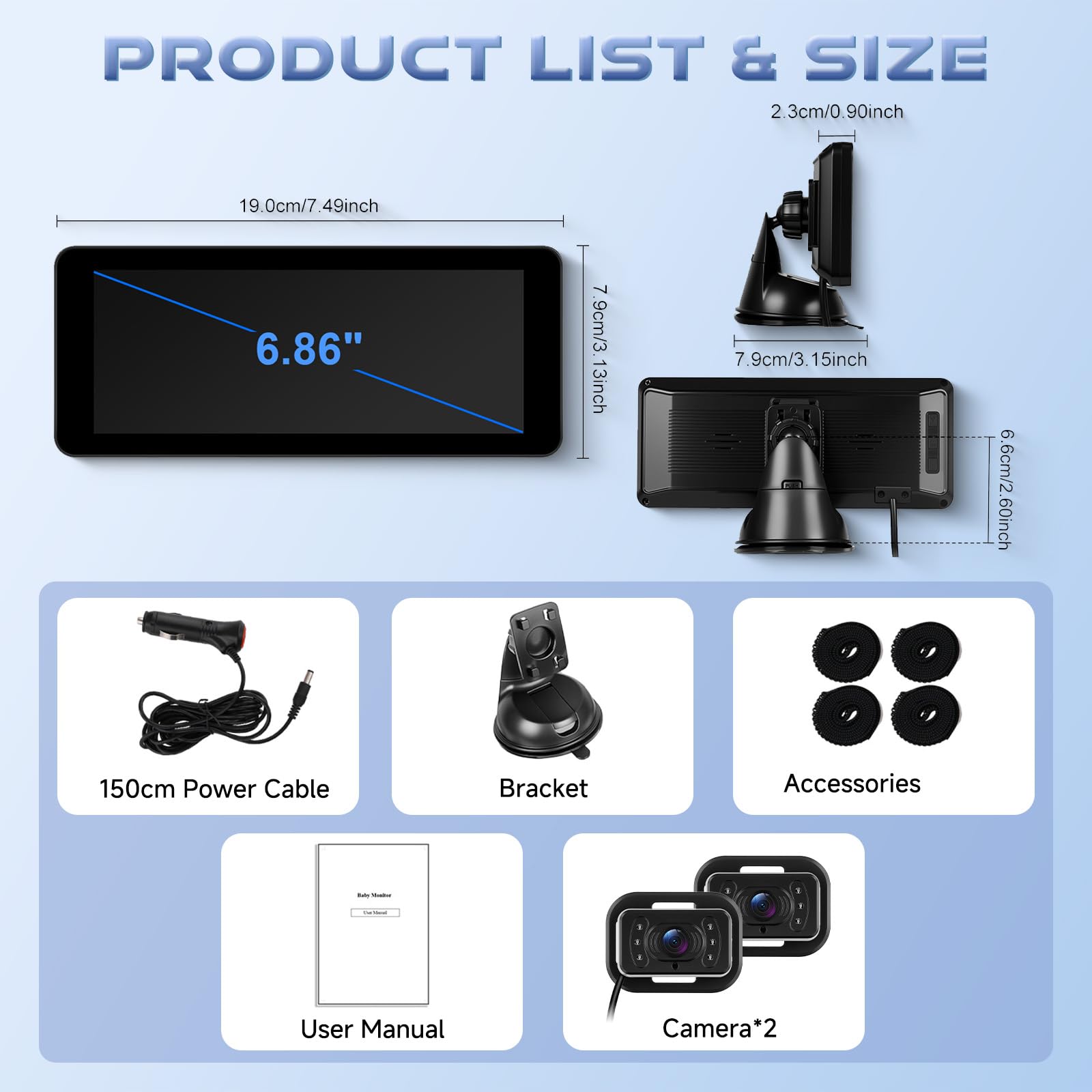 Hodozzy Cámara para Bebé para Coche con Canal Doble, Pantalla Dividida IPS HD de 6,86 Pulgadas, Visión Nocturna, Rotación de 360°, cámara Trasera Fácil de Instalar para Mayor Seguridad y Conveniencia