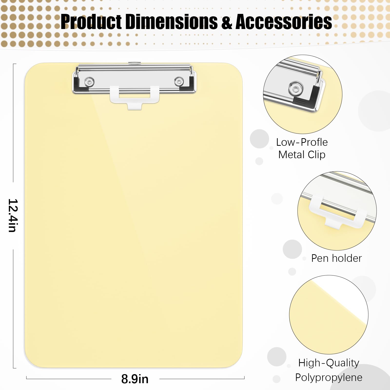 Hongri Plastic Clipboard with Pen Holder, Yellow 8.5x11 Letter Size Clip Board for Classroom Office, Students - Image 3