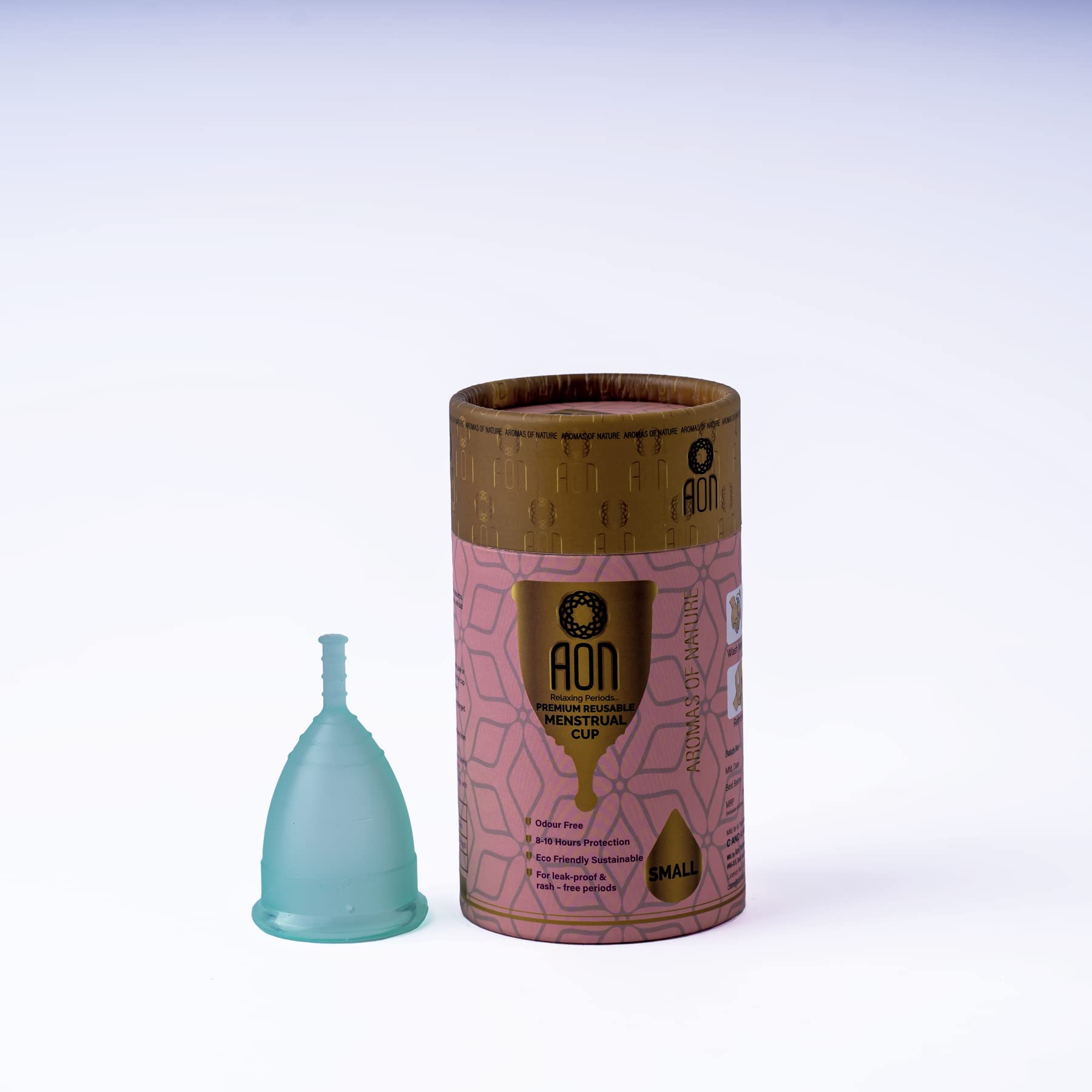 AON Premium Reusable Menstrual Cup SMALL With INTIMATE WASH, CUP WASH AND Pure Cotton Pouch Ultra Soft, Odour and Rash Free | 100% Medical Grade Silicone