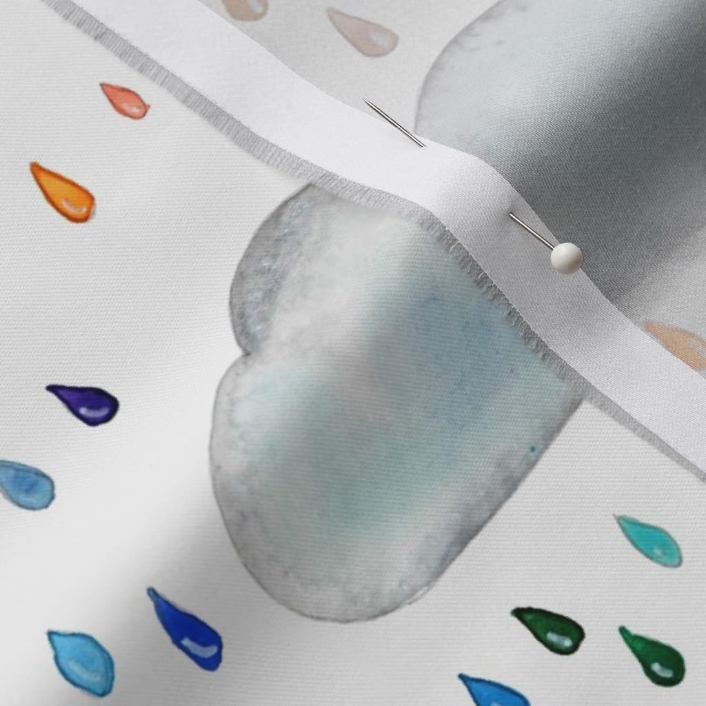 Spoonflower Fabric - Watercolor Clouds Rain Raindrops Rainbow Printed on Organic Cotton Sateen Fabric by The Yard - Sewing Quilting Apparel Home Decor