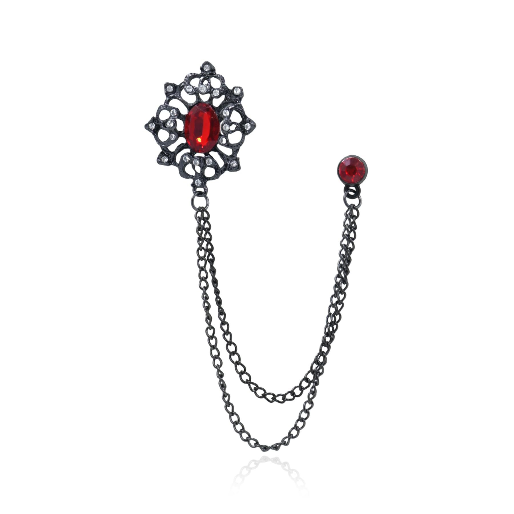 Gold/Silver Crystal Geometry Brooch Lapel Pin for Men Rhinestone With Hanging Chain Brooch for Men Suit Fashion Tuxedo Tie Hat Scarf Collar Pins for