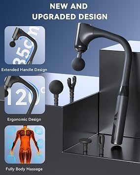 Massage Gun with Extension Handle Muscle Massage Gun with 4 Speeds for Home Training Full Body Muscle Massage and Relaxation