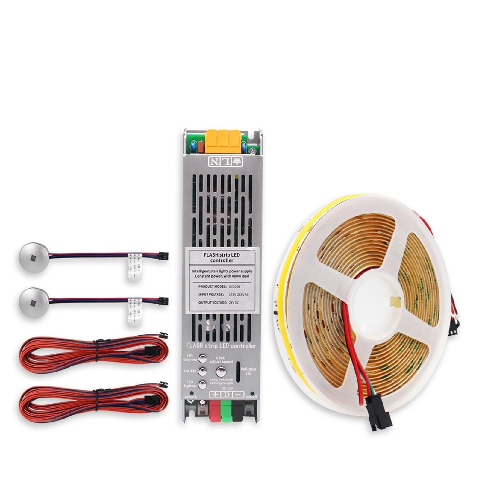 5M 10M 15M Running Water Strip Light for 24V 400W Motion Sensor LED Stair Controller Staircase Lighting Decor(Cool White,15M Full Set)