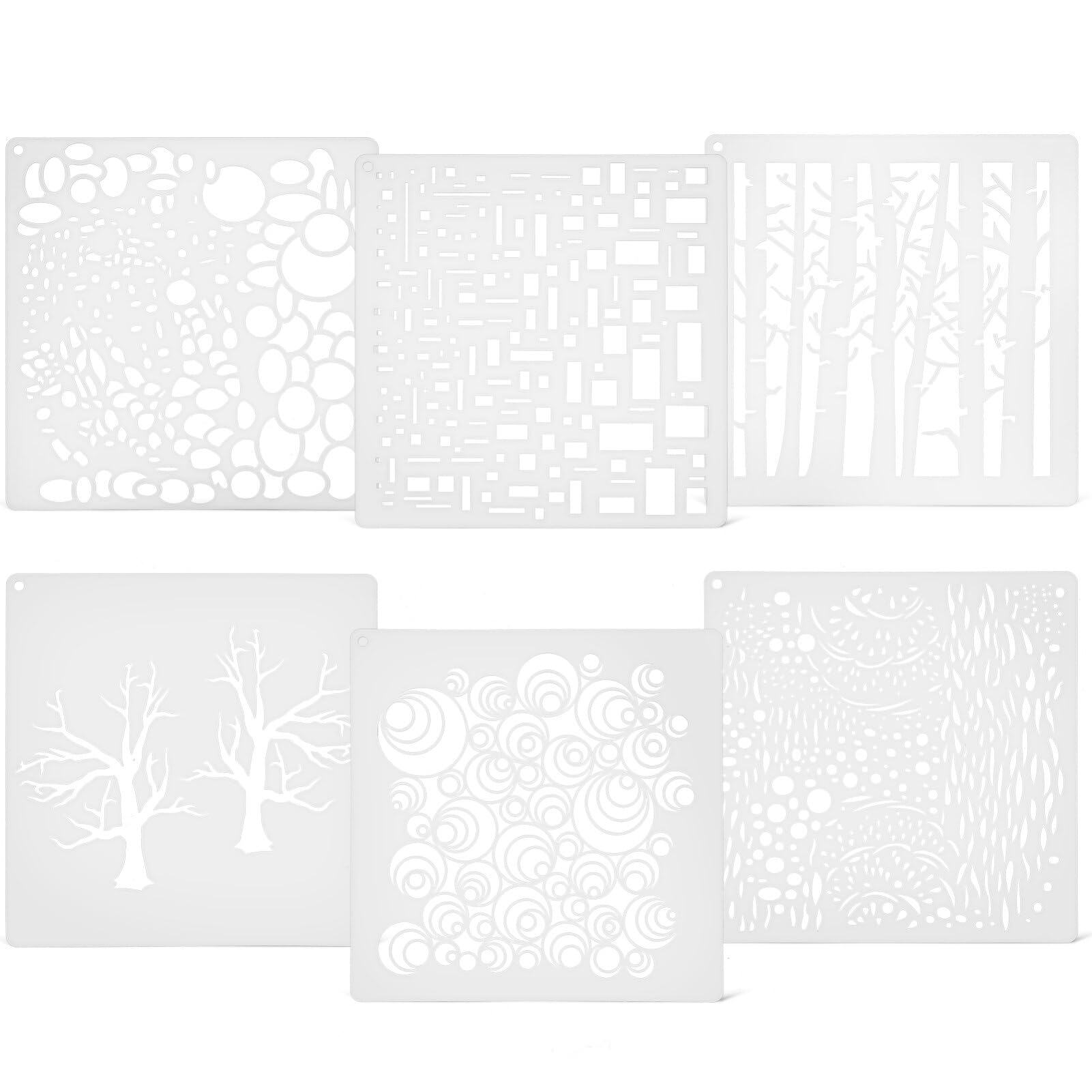 Operitacx 6 Pieces Mixed Media Stencils Tree Branch Flowers Decorative Plastic Stencils Reusable Painting Templates DIY Craft Art Drawing Stencil