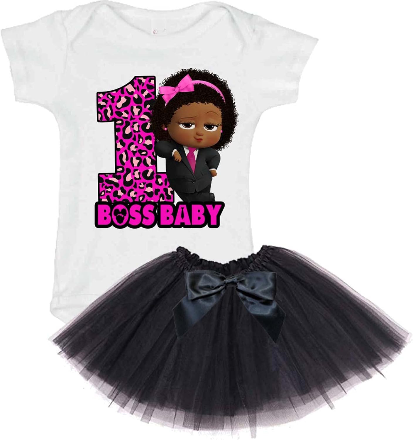 Boss Girl 1st Birthday Tutu Outfit For One Year Old Baby Girl 1 - Leopard Print and Pink