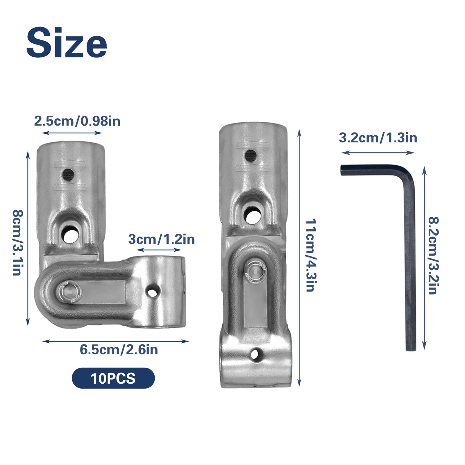 10 piezas Abrazaderas de tubo ajustables de 2 vías Conector estructural Apto para tubos de acero inoxidable con diámetro exterior de 25 mm