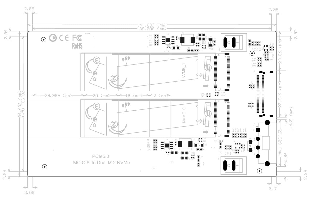 KALEA-INFORMATIQUE Adapter Gen 5.0 do 2 dysków SSD M2 PCIe NVMe M Key do MCIO 8i – przepustowość 32 GB