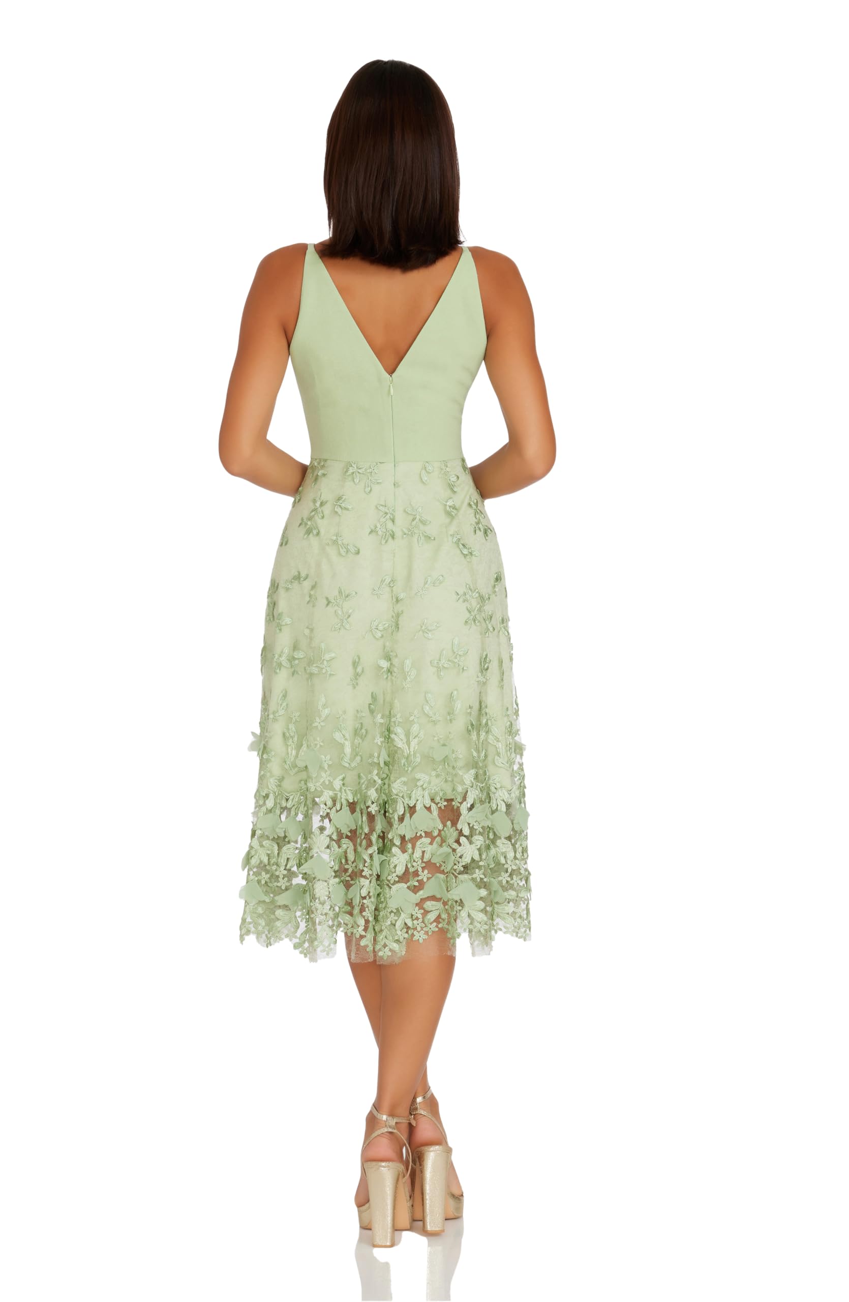 Dress the Population Women's Darleen Sleeveless Plunging Neckline Fit and Flare Midi Dress: X-Large Sage