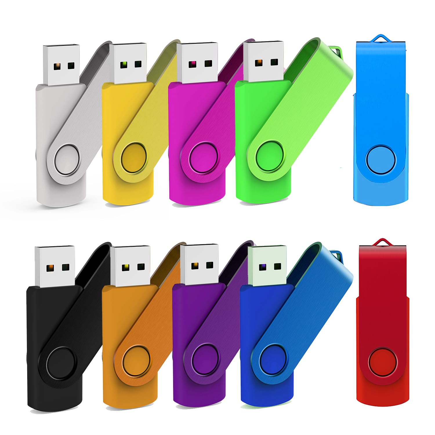 USB Flash Drive 32GB 10 Pack, Bulk USB 2.0 Thumb Drives Swivel Memory Stick Jump Pen Zip Drive